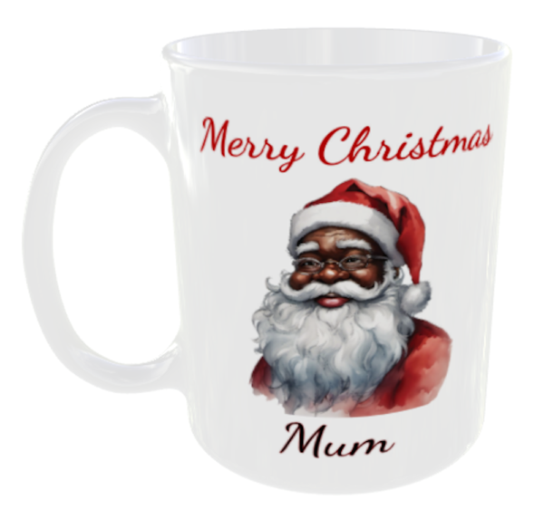 Black Santa Mug, Merry Christ,as and any personal message you like added free (Mum)