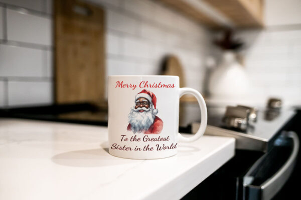 Black Santa Mug, Merry Christ,as and any personal message you like added free (Kitchen Mug)