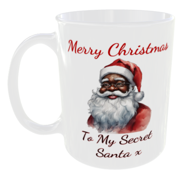 Black Santa Mug, Merry Christ,as and any personal message you like added free (Secret Santa)