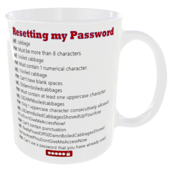 "Resetting my Password" (Funny Novelty Mug) Back View