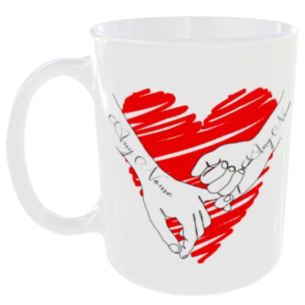 "Love heart holding hands" Mug Any 2 Names Added Free (Personalised Love Mug) Any names added free