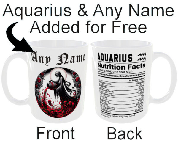 "Any Name and Star Sign Mug" (Gothic Zodiac Mug - Personalised any name for Free) Aquarius Mug