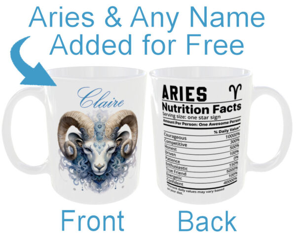 "Any Name Personalised on an Aries Star Sign Mug" (Zodiac Mug - Personalised any name for Free)