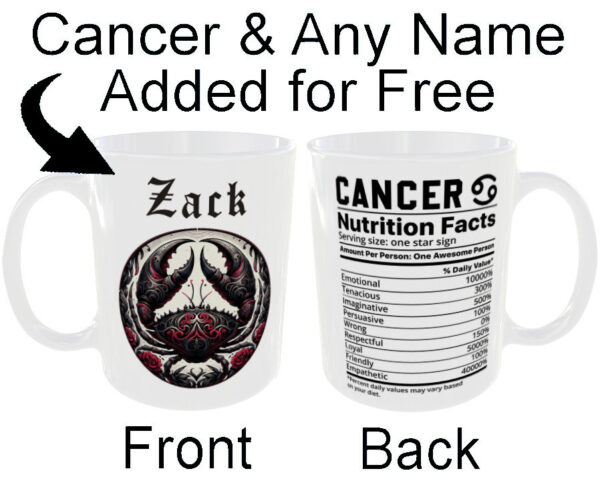 "Any Name and Star Sign Mug" (Gothic Zodiac Mug - Personalised any name for Free) Cancer Mug