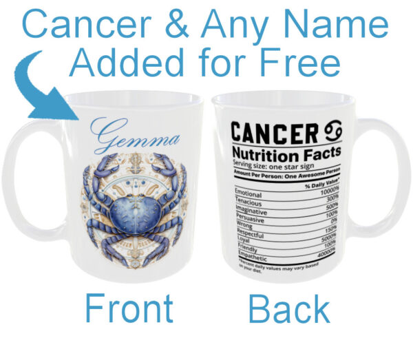 "Any Name Personalised on an Cancer Star Sign Mug" (Zodiac Mug - Personalised any name for Free)