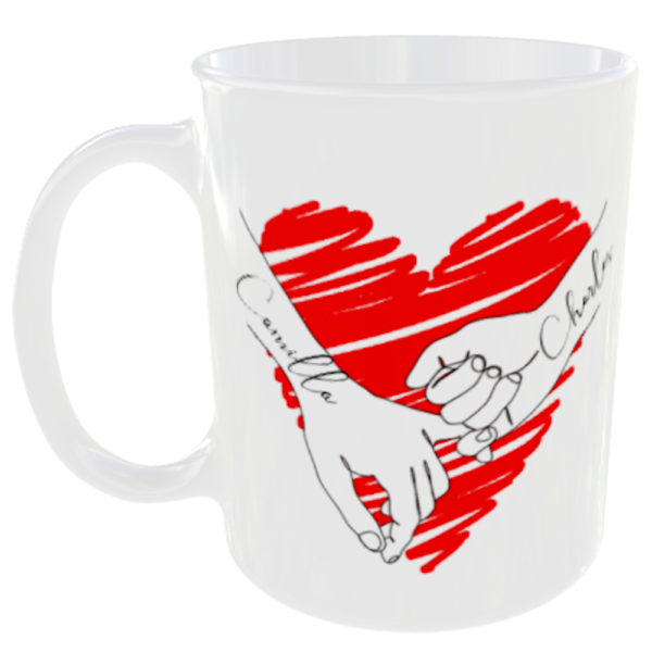 "Love heart holding hands" Mug Any 2 Names Added Free (Personalised Love Mug) Charles Camilla