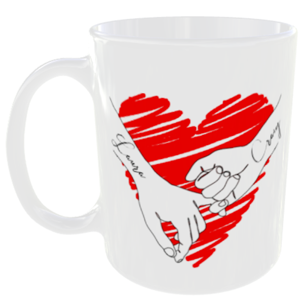 "Love heart holding hands" Mug Any 2 Names Added Free (Personalised Love Mug) Laura Craig