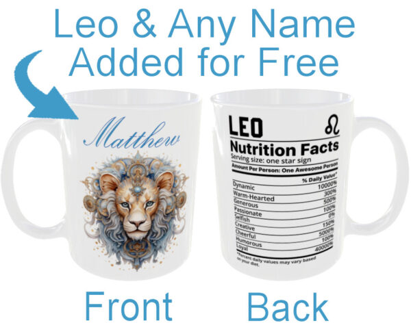 "Any Name Personalised on an Leo Star Sign Mug" (Zodiac Mug - Personalised any name for Free)