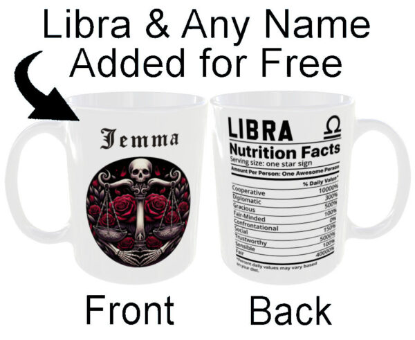 "Any Name and Star Sign Mug" (Gothic Zodiac Mug - Personalised any name for Free) Libra Mug