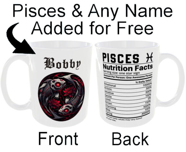 "Any Name and Star Sign Mug" (Gothic Zodiac Mug - Personalised any name for Free) Pisces Mug