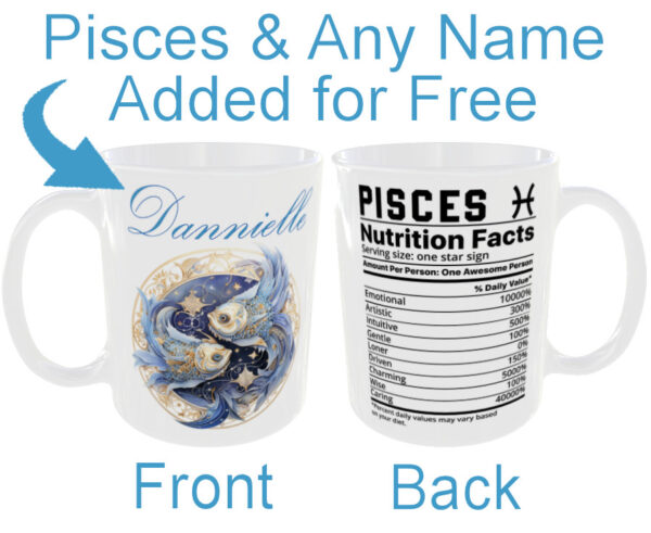 "Any Name Personalised on an Pisces Star Sign Mug" (Zodiac Mug - Personalised any name for Free)