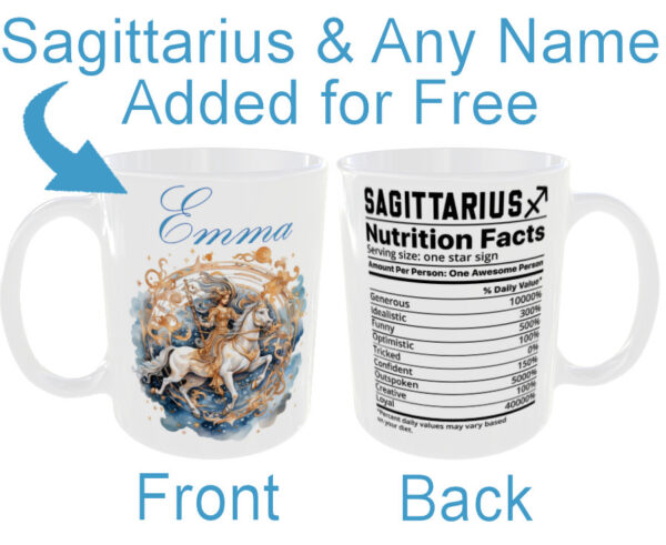 "Any Name Personalised on a Sagittarius Star Sign Mug" (Zodiac Mug - Personalised any name for Free)