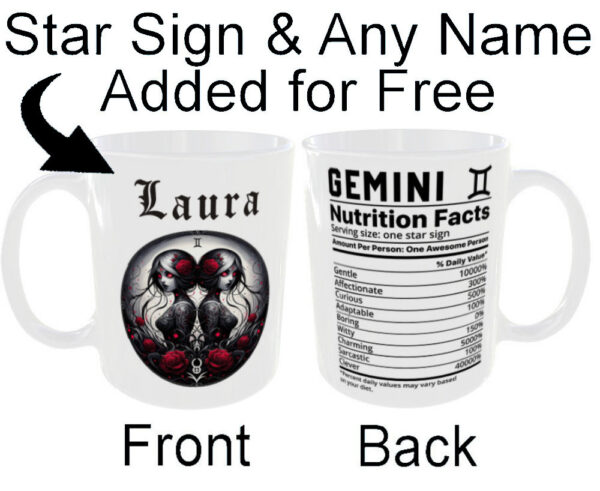 "Any Name and Star Sign Mug" (Gothic Zodiac Mug - Personalised any name for Free)