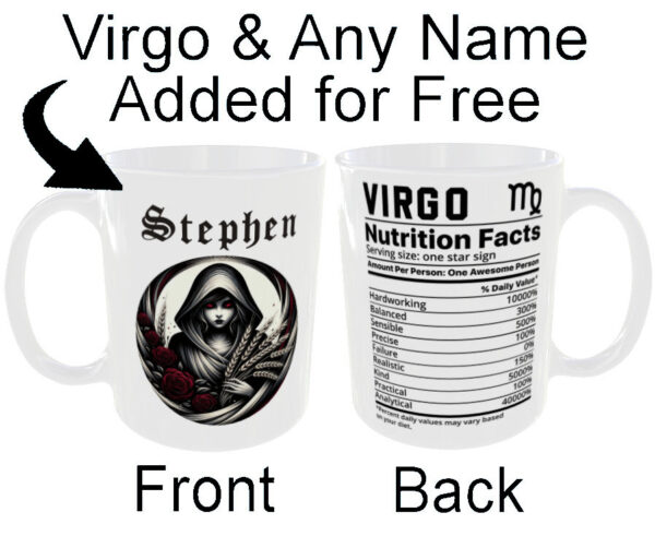 "Any Name and Star Sign Mug" (Gothic Zodiac Mug - Personalised any name for Free) Virgo Mug