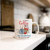 "Pour me coffee hand me my knitting now slowly back away" (Funny Novelty Mug) Kitchen Work Top Cup View