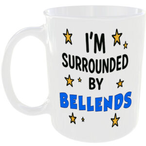 SURROUNDED BY BELLENDS MUG FUNNY INSULT GIFT OFFICE WORK HOME MATE BELL END CUP