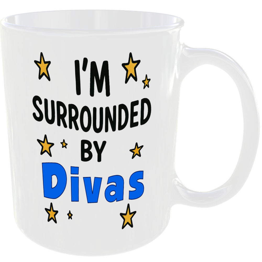 SURROUNDED BY DIVAS MUG FUNNY INSULT GIFT OFFICE WORK HOME FACTORY KITCHEN CUP - Image 2