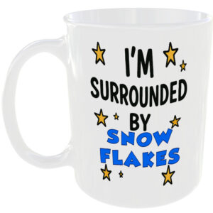 SURROUNDED BY SNOW FLAKES MUG FUNNY INSULT GIFT OFFICE WORK HOME COFFEE TEA CUP