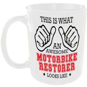THIS IS WHAT AN AWESOME MOTORBIKE RESTORER LOOKS LIKE MUG IDEAL GIFT CUP FOR WORK JOB CAREER