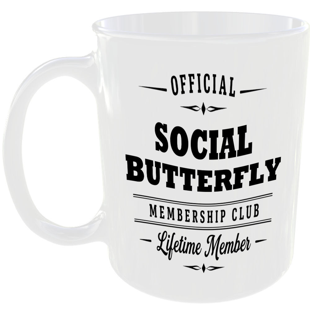 Official Social Butterfly Membership Club Funny Ceramic Mug Birthday Gift Tea ☕